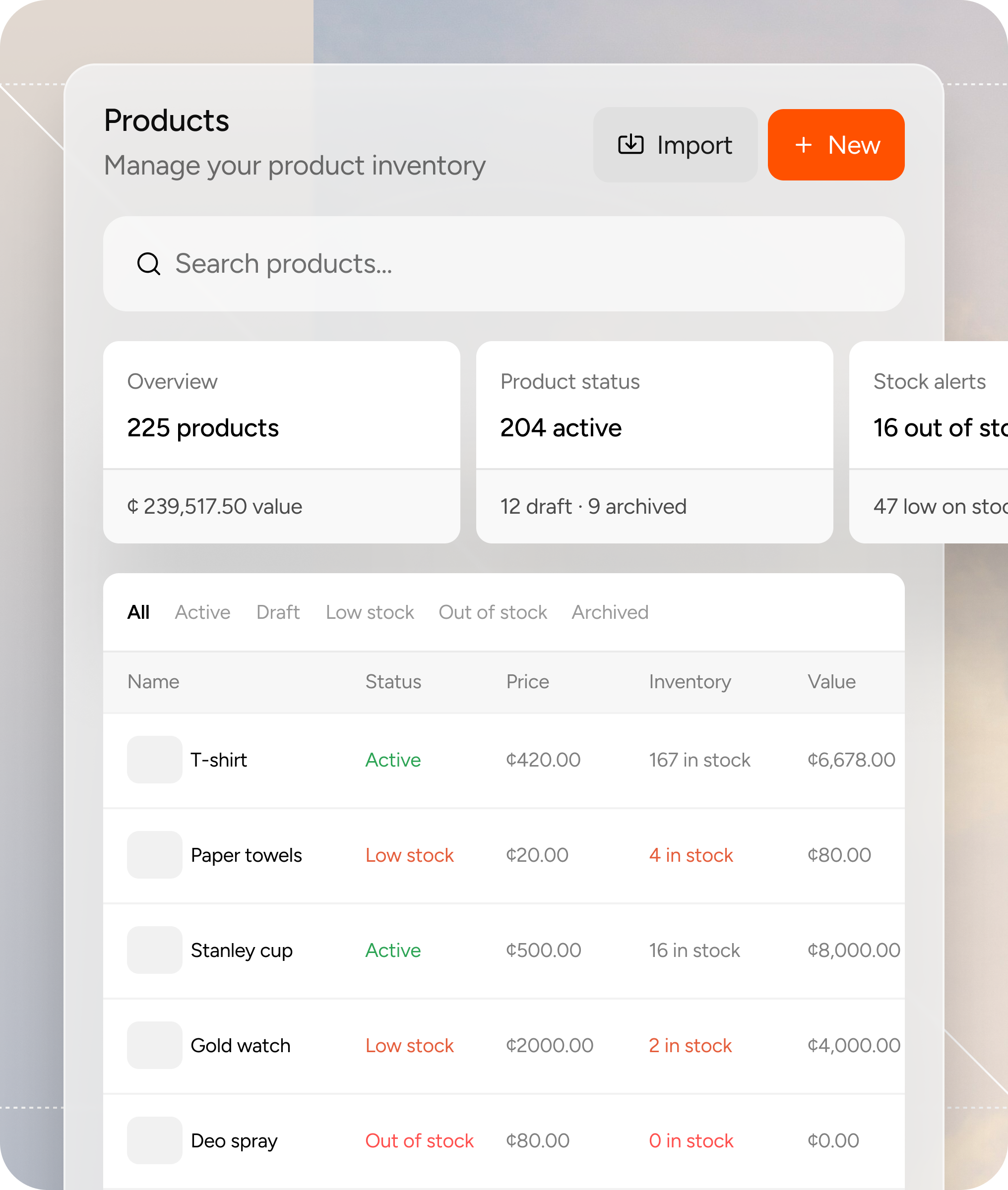 Manage products and inventory